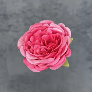 Pink artificial peony rose head 6-7cm with green leaves for wedding party decor