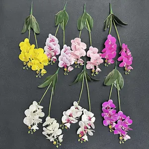 Artificial PU phalaenopsis orchid branches with leaves in seven vibrant colors for decor