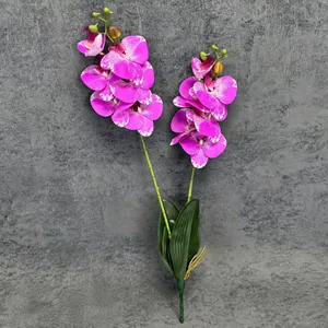 Artificial purple orchid butterfly orchid flower with green leaves 60cm overall height