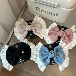French Vintage Bow Hair Clip With Ruffle Lace Trim Sweet Cloth Ballet Style Hairpin Hair Accessories For Women Daily Party