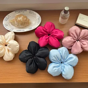 Élégant Chouchou Fleur 3D en Satin Élastique à Cheveux Surdimensionné pour Femmes Style Coréen Accessoire de Coiffure Florale