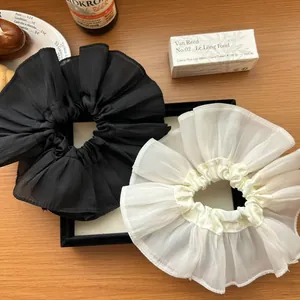 Large Chiffon Scrunchies French Pleated Hair Ties Solid Color Elastic Hair Bands For Women Retro Hair Accessories