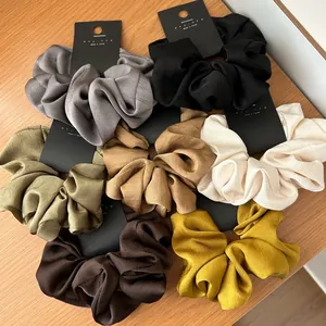 Vintage Satin Textured Large Scrunchies Retro Pleated Elastic Hair Ties For Women Elegant Ponytail Holder Daily Accessories