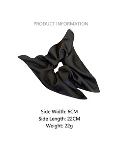 Size specifications and detailed measurements for the black silk satin scrunchie with scarf