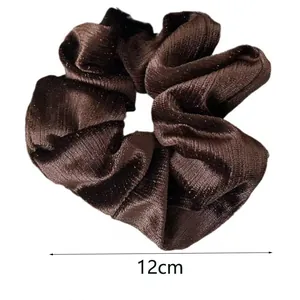 Chouchou en velours marron café foncé avec paillettes scintillantes, diamètre de 12 cm