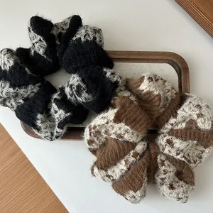 Women Large Plush Knitted Scrunchies Soft High Elastic Hair Ties Winter Korean Style Handmade Fabric Hair Ring Hair Accessories