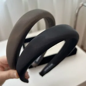 Padded satin sponge headband in black and dark coffee for a high-crown vintage style