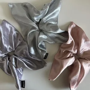 Three-piece set of silk satin hair scrunchies in Morandi colors with handmade labels