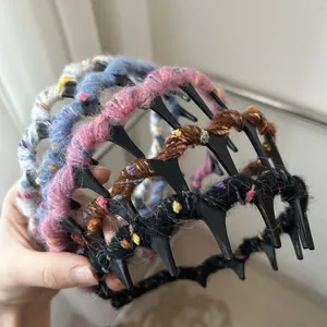 Colorful knitted wavy headbands with soft yarn texture and non-slip inner teeth