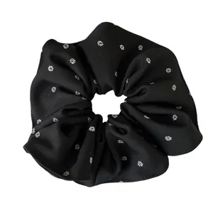 Chouchou rétro noir avec paillettes argentées et haute élasticité pour cheveux femme