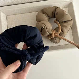 Korean Style Puffy Cloth Fabric Bow Knot Hair Scrunchies For Women Solid Color Elastic Hair Bands Ponytail Holder Accessories