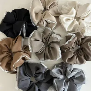 Elegant Mesh Lace Pearl Hair Scrunchies For Women Korean Style Fabric Organza Ruffle Ponytail Holder Hair Accessories