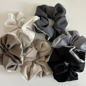 Mesh lace pearl hair scrunchies set in neutral colors for elegant hairstyles