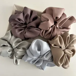 5-pack satin scrunchie set in Morandi colors for women high elasticity hair ties