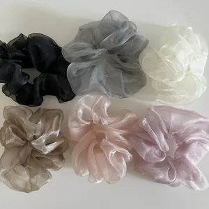 Korean Style Elegant Organza Scrunchie Pearlescent Mesh Hair Band Pleated Hair Tie Sweet Ponytail Holder Accessory For Women