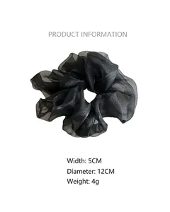 Detailed size chart for black organza scrunchie with 12cm diameter and 5cm width specs