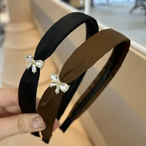 Serre-tête Élégant en Satin Avec Nœud en Strass pour Femmes Style Coréen Accessoire de Cheveux Mode pour Quotidien Fête
