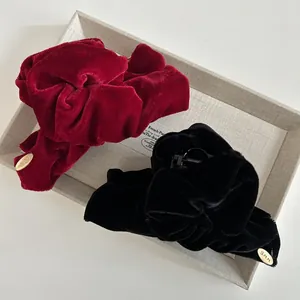 French Vintage Velvet Pleated Large Hair Claw Clip Elegant Satin Ruched Shark Clip For Women Thick Hair Styling Accessories