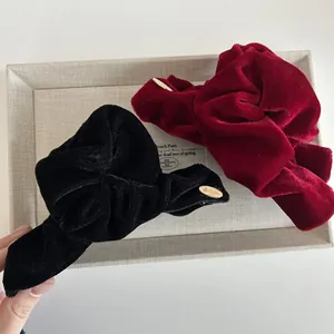 French vintage velvet bow hair claw clips in black and wine red with gold metal detail