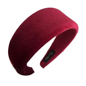 Chic burgundy velvet padded headband for women with a high crown stylish design