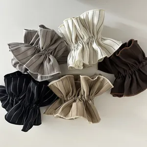 French Vintage Striped Fabric Scrunchie Elegant Ruffle Hair Tie Large Bowknot Hair Accessories For Women Daily Ponytail Holder