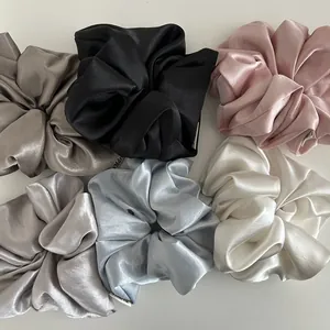 Set of 6 premium large satin silk scrunchies in assorted elegant solid colors