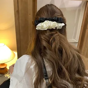 Barrette à Cheveux Nœud en Satin Élégante Française Rétro Crème Noir Ruban Plissé Accessoires Cheveux pour Femmes Filles