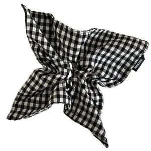 Retro black and white checkered oversized bow hair tie with Hand Made woven label