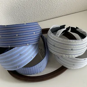 Fashion Wide Striped Fabric Headband For Women Rhinestone Embellished Hair Hoop Casual Daily Headwear Hair Band Accessories