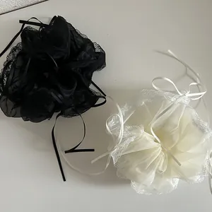 French Organza Lace Scrunchie Ribbon Bow Balletcore Large Elastic Hair Ties Elegant Hair Accessories For Women Girls