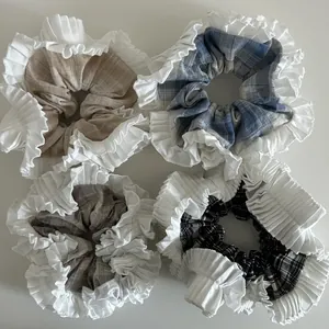 Elastici per Capelli a Quadretti Stile Coreano con Volant per Donna Pieghettati Elastici Vintage Accessori per Capelli