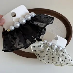 Barrette à cheveux française à pois avec perles, accessoires élégants en noir et beige