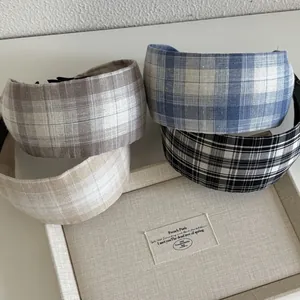 Serre-tête À Carreaux Style Coréen Bord Large Pour Femmes Mode À Carreaux Antidérapant Sommet Crânien Haut En Tissu