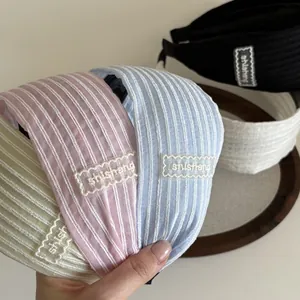 Lot de serre-têtes larges en coton côtelé avec étiquette en dentelle pastel