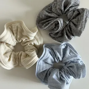 Chouchous en Tricot Côtelé Doux pour Femmes Couleur Unie Élastiques à Cheveux Bord Volanté Accessoires de Mode