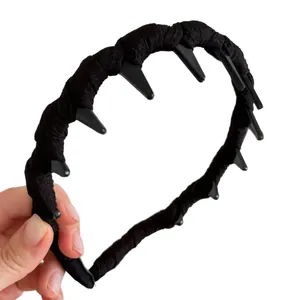 Solid black braided wavy headband with non-slip teeth for high skull top hair styling