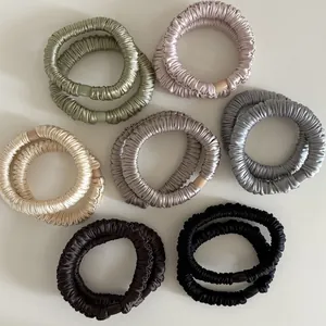 Satin Texture Pleated Scrunchie High Elastic Hair Tie Solid Color Elegant Hair Accessories For Women Daily Use