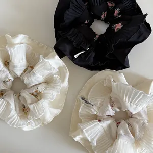 Korean Style Sweet Pleated Floral Scrunchies Fabric Hair Ties For Women Elegant Hair Accessories Daily Dating