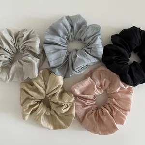 Set of 5 Morandi colors pleated fabric scrunchies in gray blue, beige, and pink tones