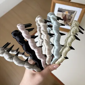 Serre-tête Élégant En Satin Tissé Style Coréen Pour Femmes Antidérapant Avec Dents Pour Lavage Du Visage Quotidien Accessoires Cheveux