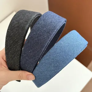 Three colors of denim headbands in black and blue with high-quality twill texture