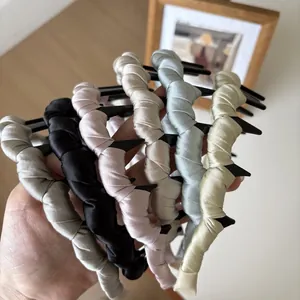 Lot de serre-tête élégants en satin antidérapants avec dents et tresse en tissu
