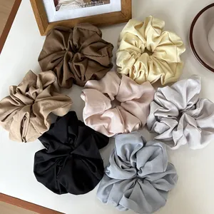 Women Korean Style Glossy Hair Scrunchie Large Fabric Hair Tie Elegant Solid Color Elastic Hair Band Ponytail Holder Fashion Accessory