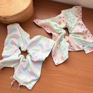 Sweet bow ponytail holder set with cute bear rabbit prints and colorful bead charms