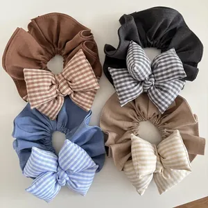 Elastico per Capelli in Tessuto con Grande Fiocco a Quadri Stile Coreano Elegante Fermacoda per Donna Accessori per Capelli Grandi
