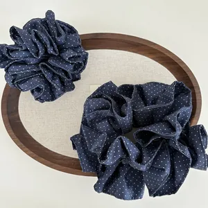 Vintage Blu Marino Pois Elastico per Capelli in Tessuto per Donna Ragazze Grande Piccolo Elastici Capelli Accessorio Retrò