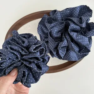 Elastici per capelli blu navy a doppio strato a pois con design a fiore