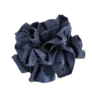 Elastico per capelli retrò blu scuro a pois a doppio strato per code