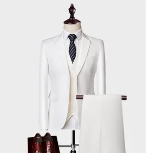 Men Slim Fit White Suit Blazer Vest And Trousers Korean Style Casual Business Wedding Party Nightclub Fashion Formal Male Apparel