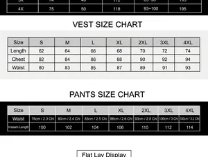Gedetailleerde maattabel voor heren trouwpak vest en broek in de maten S t/m 4XL